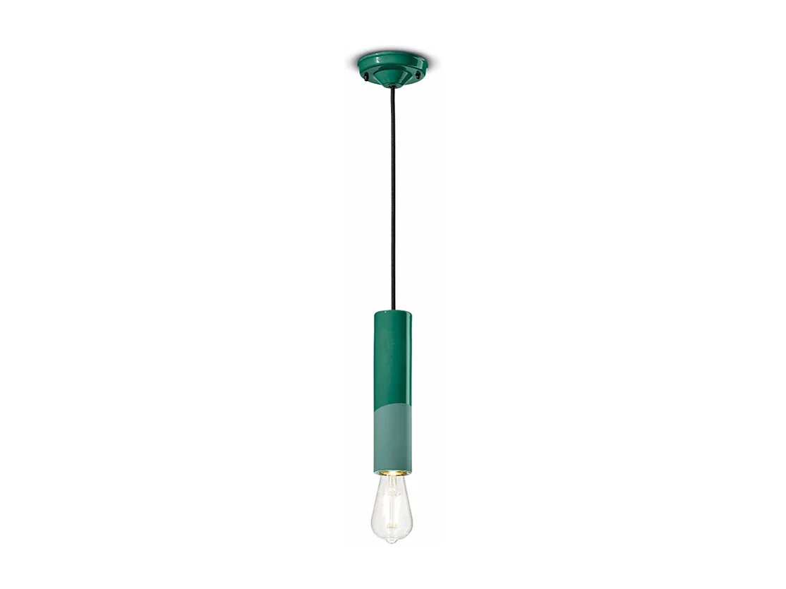 Sospensione Piccola Vintage Decò Pi Ceramica Verde Bottiglia 1 Luce E27