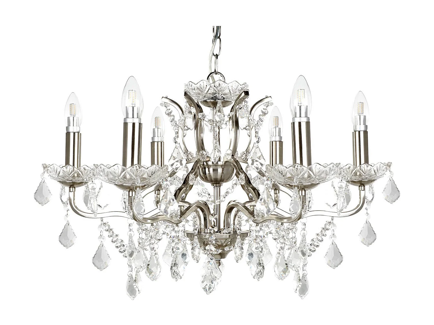 Searchlicht Paris - 6 Leichter Kronleuchter Satin Silber Finish, E14