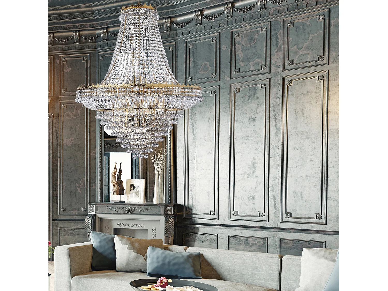 Searchlight Versailles - Lampadario a 19 luci finitura oro, attacco E14