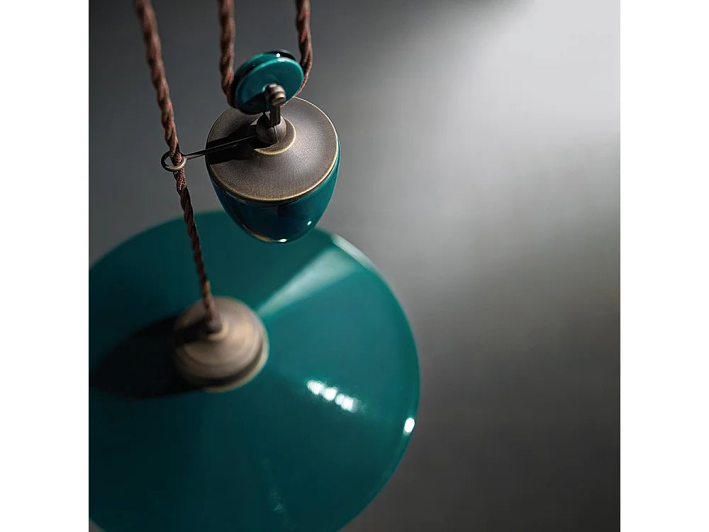 Lampadario Vintage Country Saliscendi Ferro E Ceramica Verde 1 Luce E27