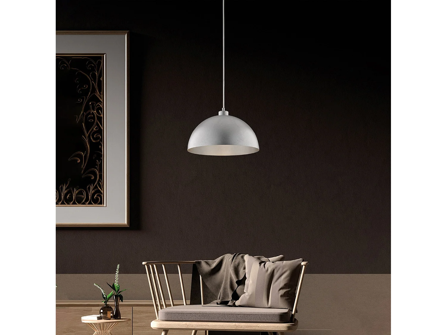 Sospensione Industrial 1 Luce Marcus In Ferro Laccato Argento Diam 35