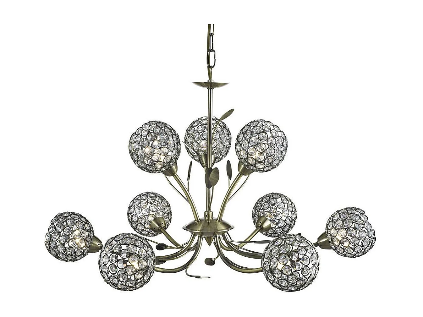 Searchlight Bellis - 9 Light Multi Arm Soffitto Pendente a Soffitto Design Floreale Ottone Antico, Vetro Nove, G9