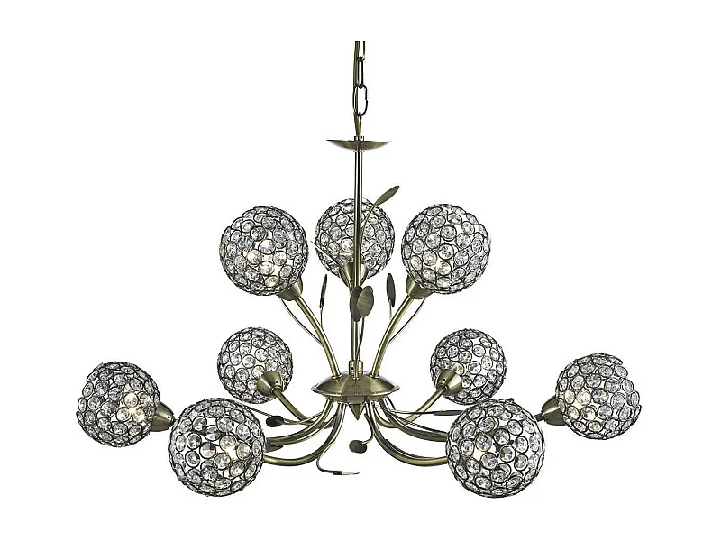 Searchlight Bellis 9 Ltt takhnge med flera armar Blommadesign Antik mssing, Glas Nine, G9