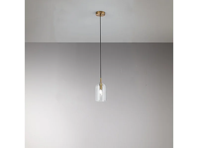 Sospensione Contemporanea Coro Metallo Oro Spazzolato Vetro 1 Luce E14