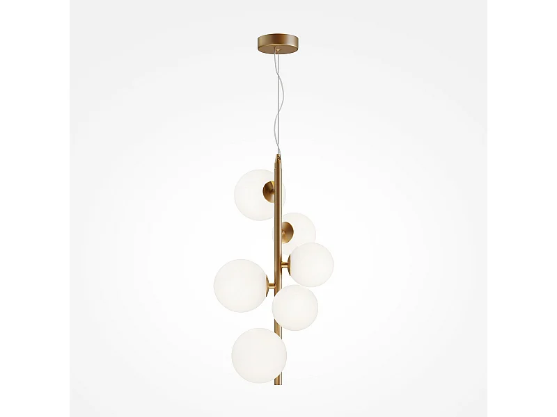 Maytoni Dallas Plafonnier suspendu moderne à 6 lumières en forme de globe doré, abat-jour blanc mat, G9