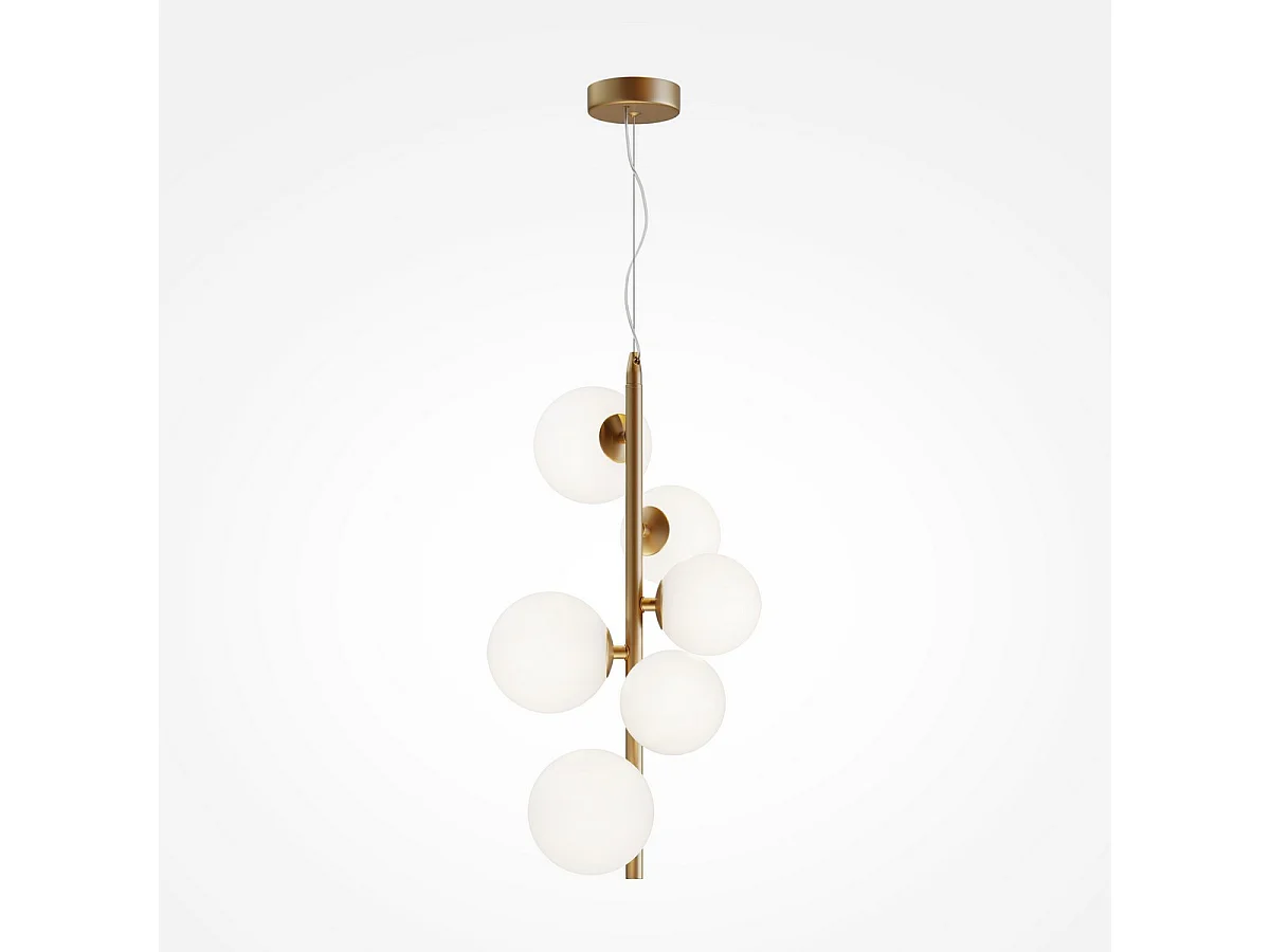 Maytoni Dallas Moderna lámpara de techo colgante de globo de 6 luces dorada, pantalla blanca mate, G9