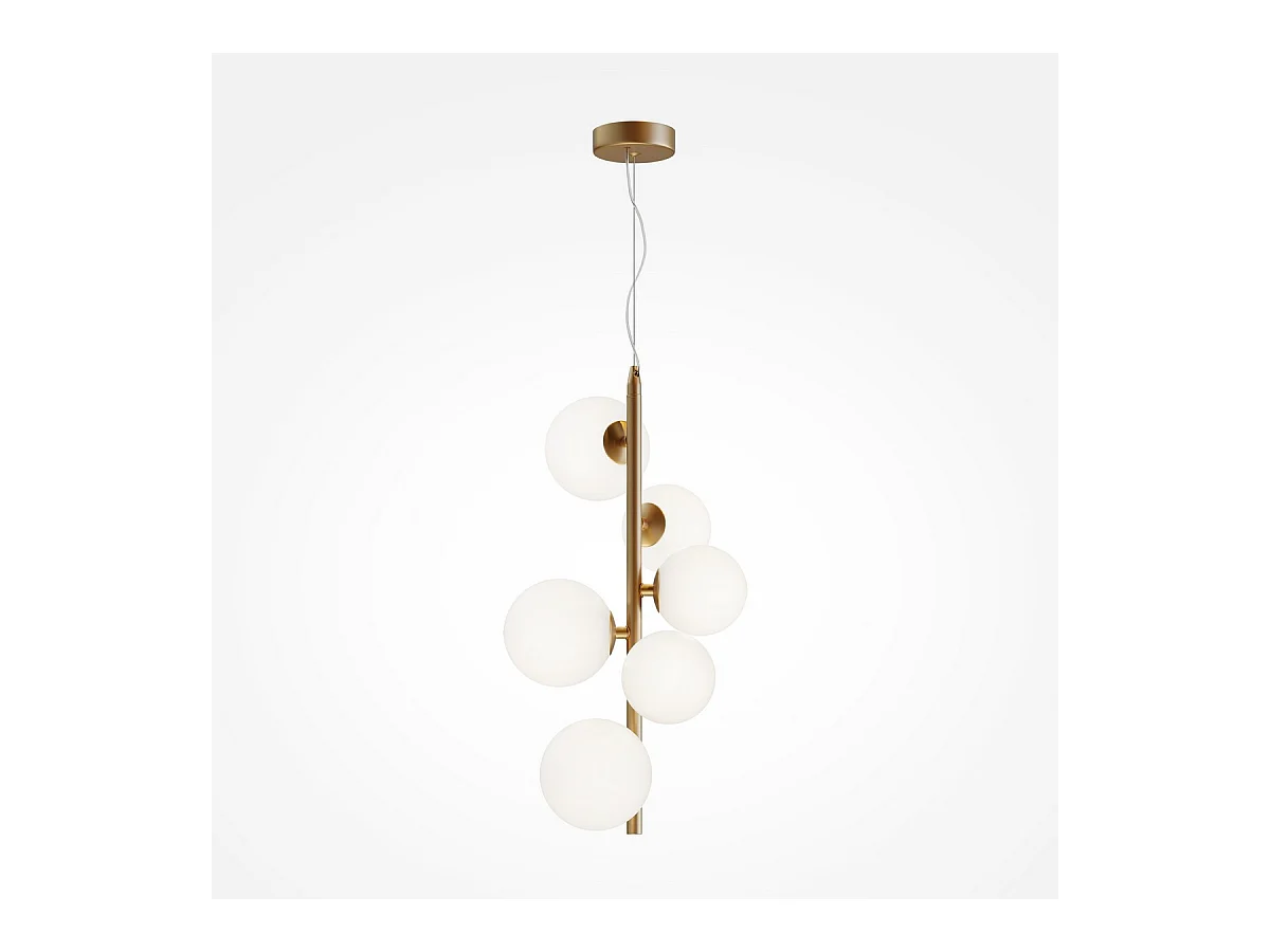 Maytoni Dallas Plafonnier suspendu moderne à 6 lumières en forme de globe doré, abat-jour blanc mat, G9