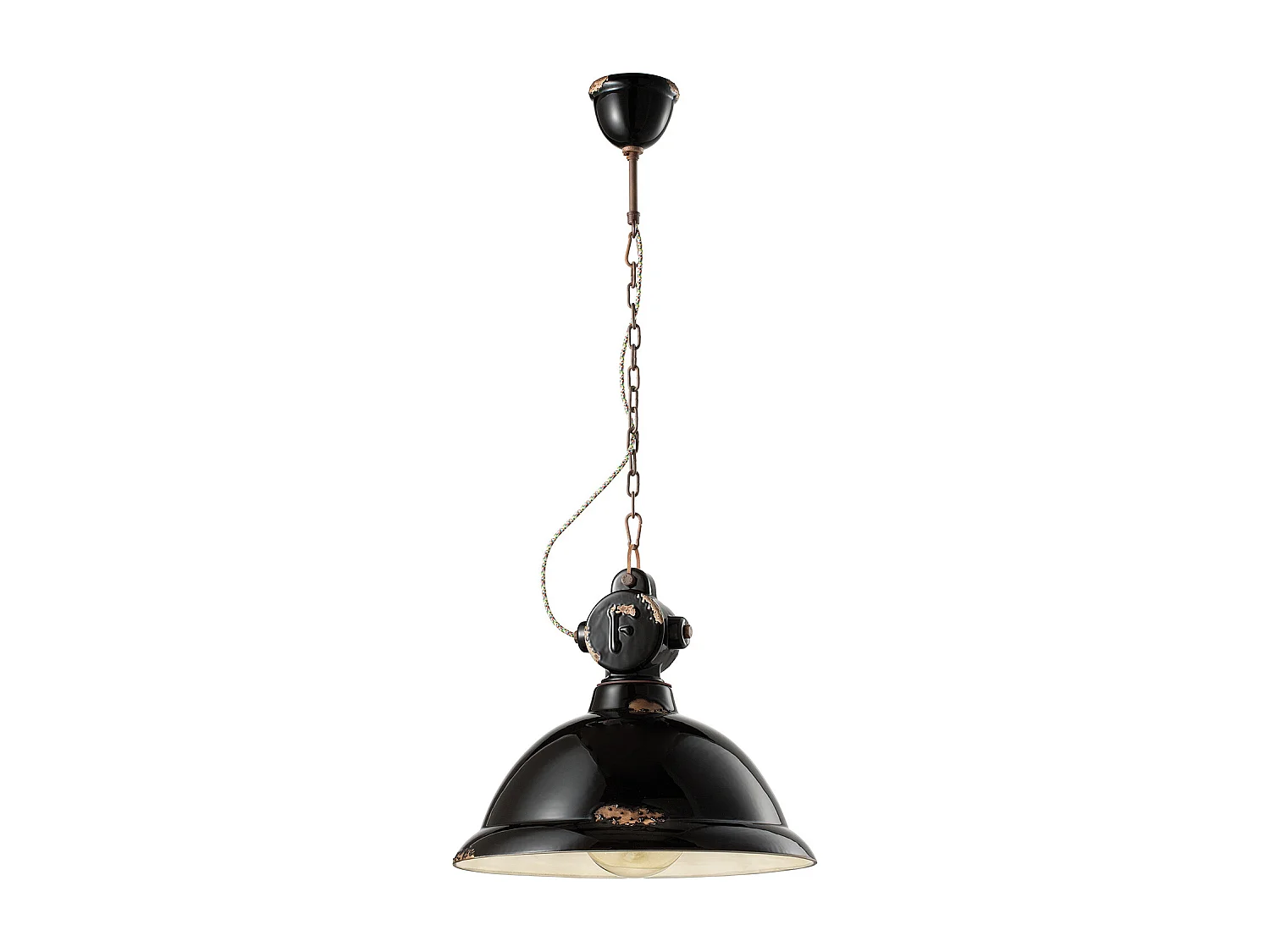 Lampadario Industrial Ferro E Ceramica Vintage Nero 1 Luce E27