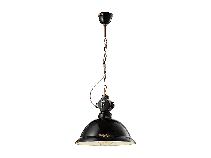 Lampadario Industrial Ferro E Ceramica Vintage Nero 1 Luce E27