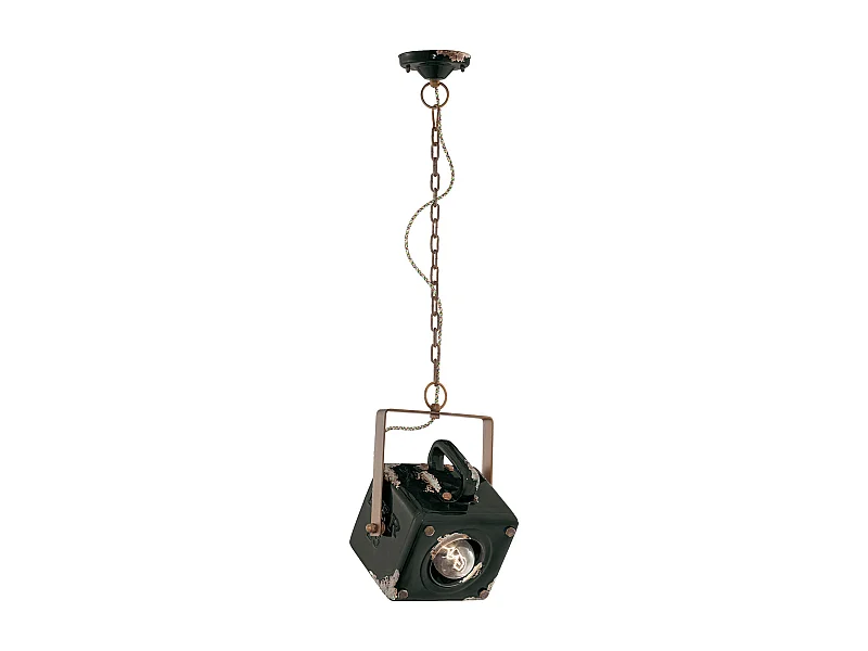 Lampadario Vintage Industrial Ferro E Ceramica Nero 1 Luce E27
