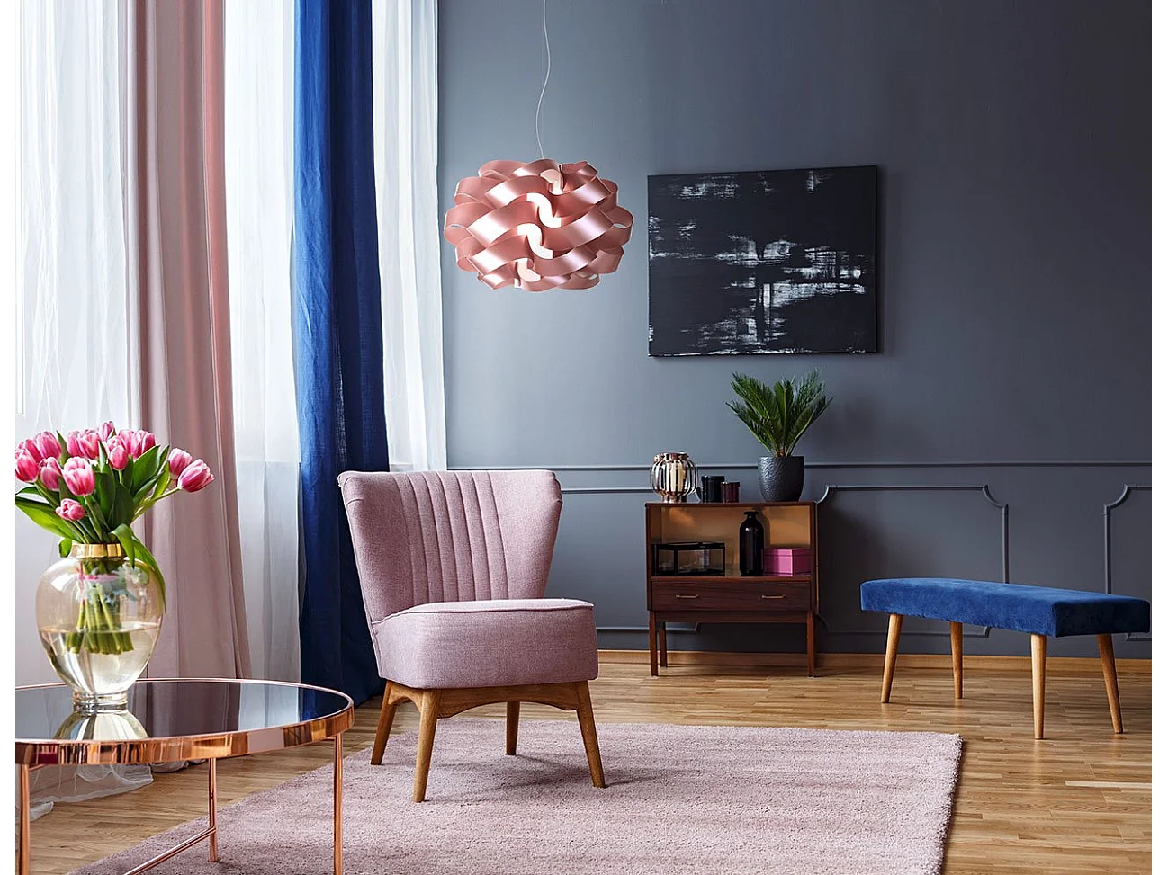 Sospensione Moderna Cloud Polilux ® Pink Metal E Metallo Cromo 1 Luce E27 D.50Cm