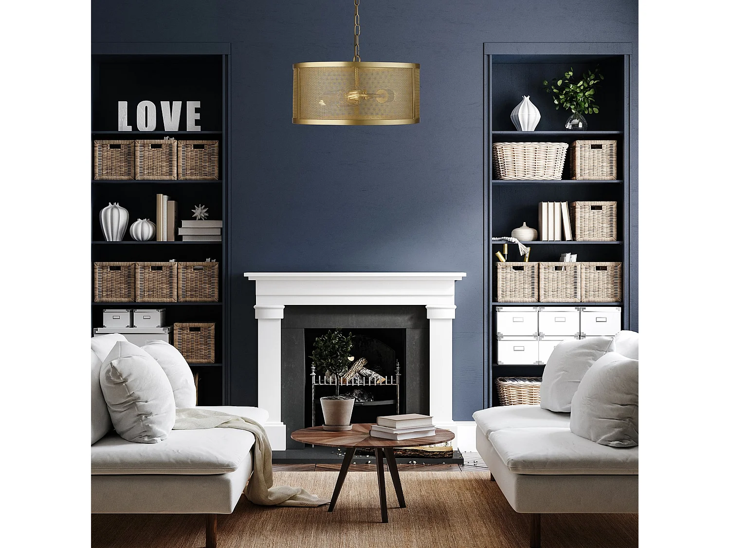 Searchlight Fishnet - Pendente Cilindrico 3 Luci Mesh Oro Opaco, E27