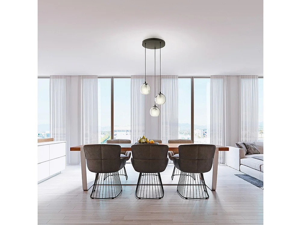 Lampadario Moderno Ariscani 3 Luci Pendenti Acciaio Nero