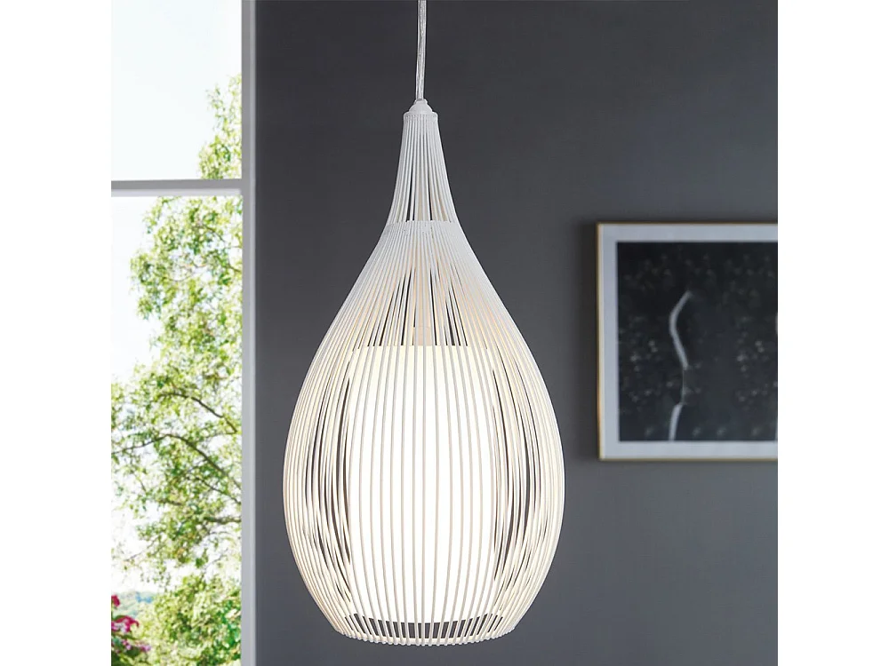 Lampadario Contemporaneo Razoni 1 Luce Acciaio Bianco