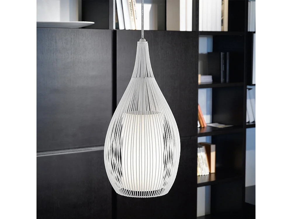 Lampadario Contemporaneo Razoni 1 Luce Acciaio Bianco