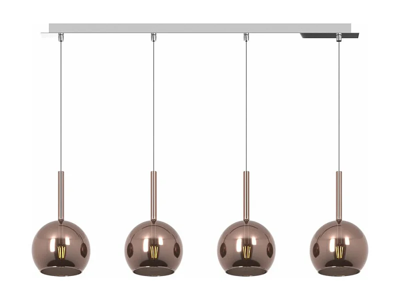 Sospensione Contemp. Rosone Rett. Future Metallo Cromo Vetro Rame 4 Luci E27