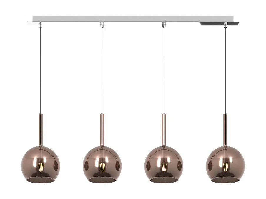 Sosp. Cromo Rettangolare 4 Luci Vetri Tutti Piccolo Rame