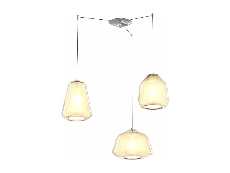 Sospensione Cromo 3 Luci Spostabile Vetri Alpha + Beta + Gamma Ambra