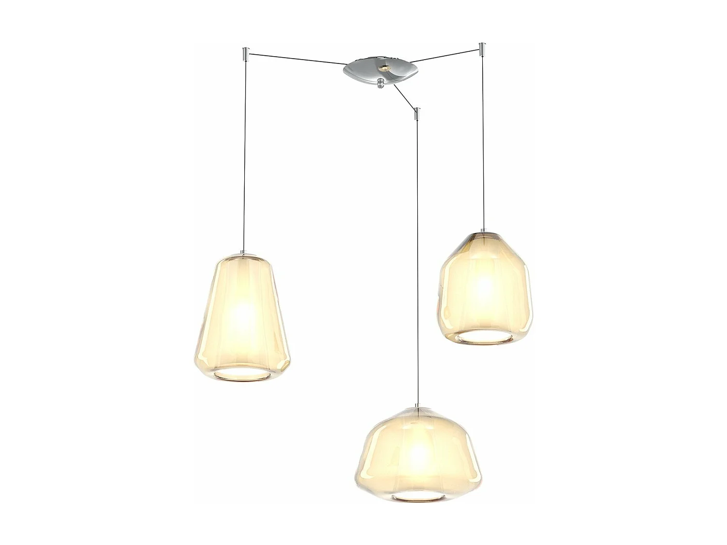 Sospensione Cromo 3 Luci Spostabile Vetri Alpha + Beta + Gamma Ambra