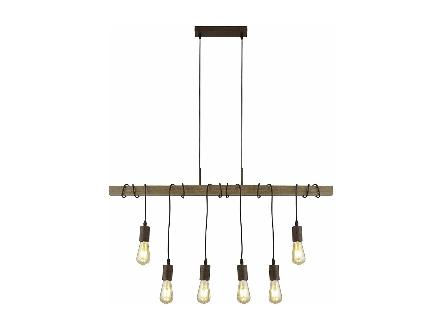 Lampadario Industrial-Nordico Fienile Acciaio Marrone 6 Luci E27
