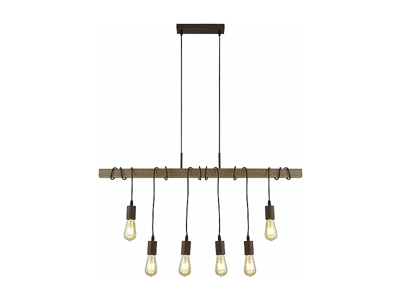 Lampadario Industrial-Nordico Fienile Acciaio Marrone 6 Luci E27