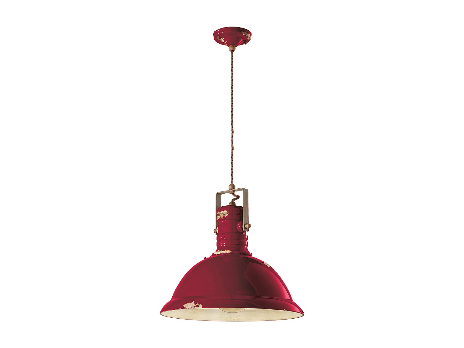 Lampadario Industrial Ferro E Ceramica Vintage Bordeaux 1 Luce E27 40Cm