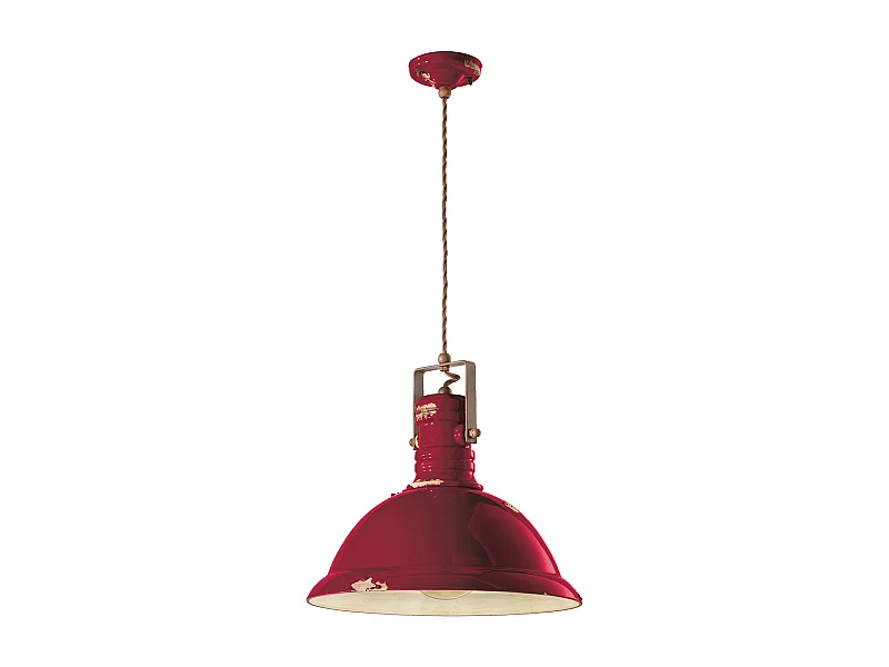 Lampadario Industrial Ferro E Ceramica Vintage Bordeaux 1 Luce E27 40Cm