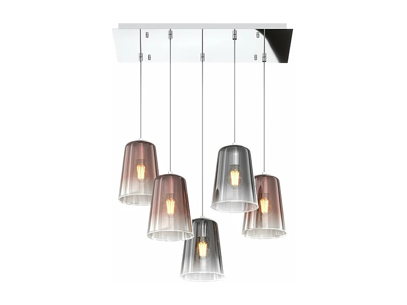 Sospensione Contemp. Rett. Shaded Metallo Cromo Vetro Rame E Cromo 5 Luci E27