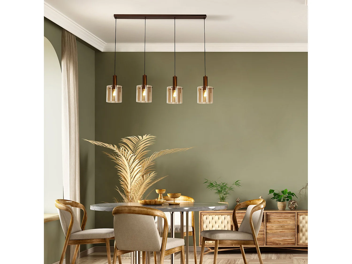 Lampadario Contemporaneo Svezia Acciaio Marrone Vetro 4 Luci E27