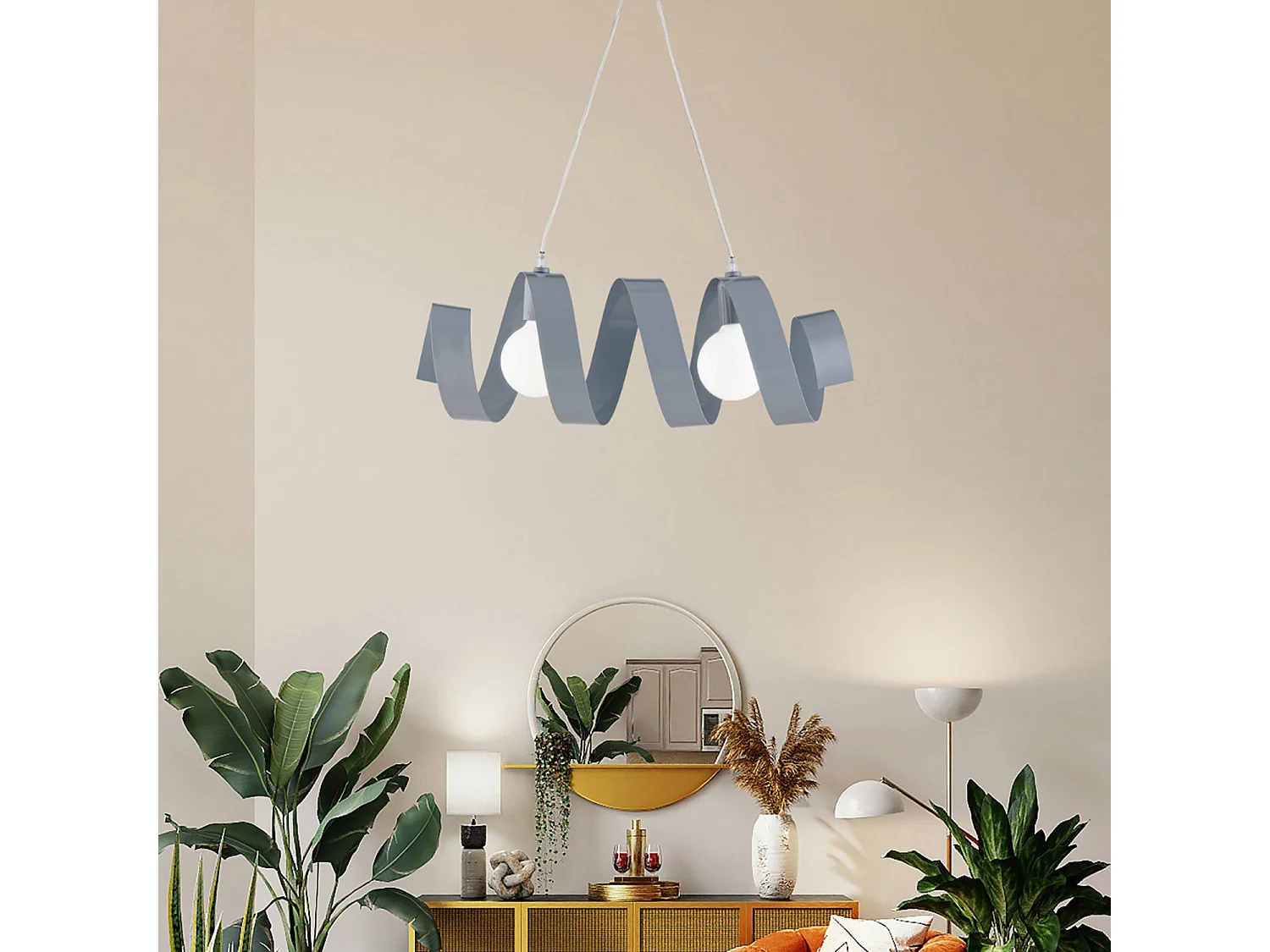 Helix – Pendelleuchte aus mattgrau lackiertem Eisen mit verstellbarem Elektrokabel, 2 Lichter, L. 54 x 20 – BL141-2-GR