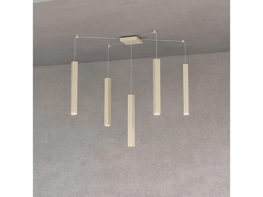 Square Tube Sospensione 5 Luci Sabbia Cavo Cm.250 Con Base