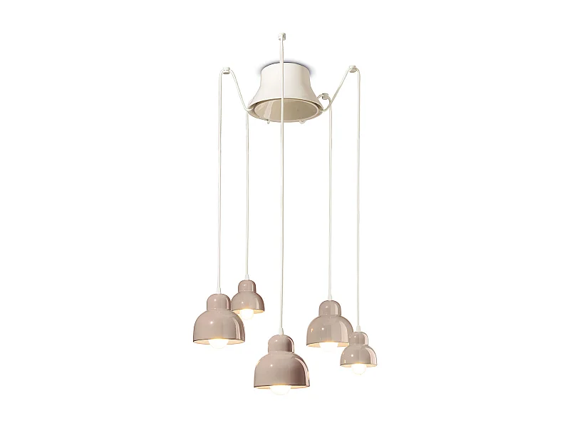 Lampadario Vintage Decò Berimbau Ceramica Grigio Sabbia 3 Luci E27