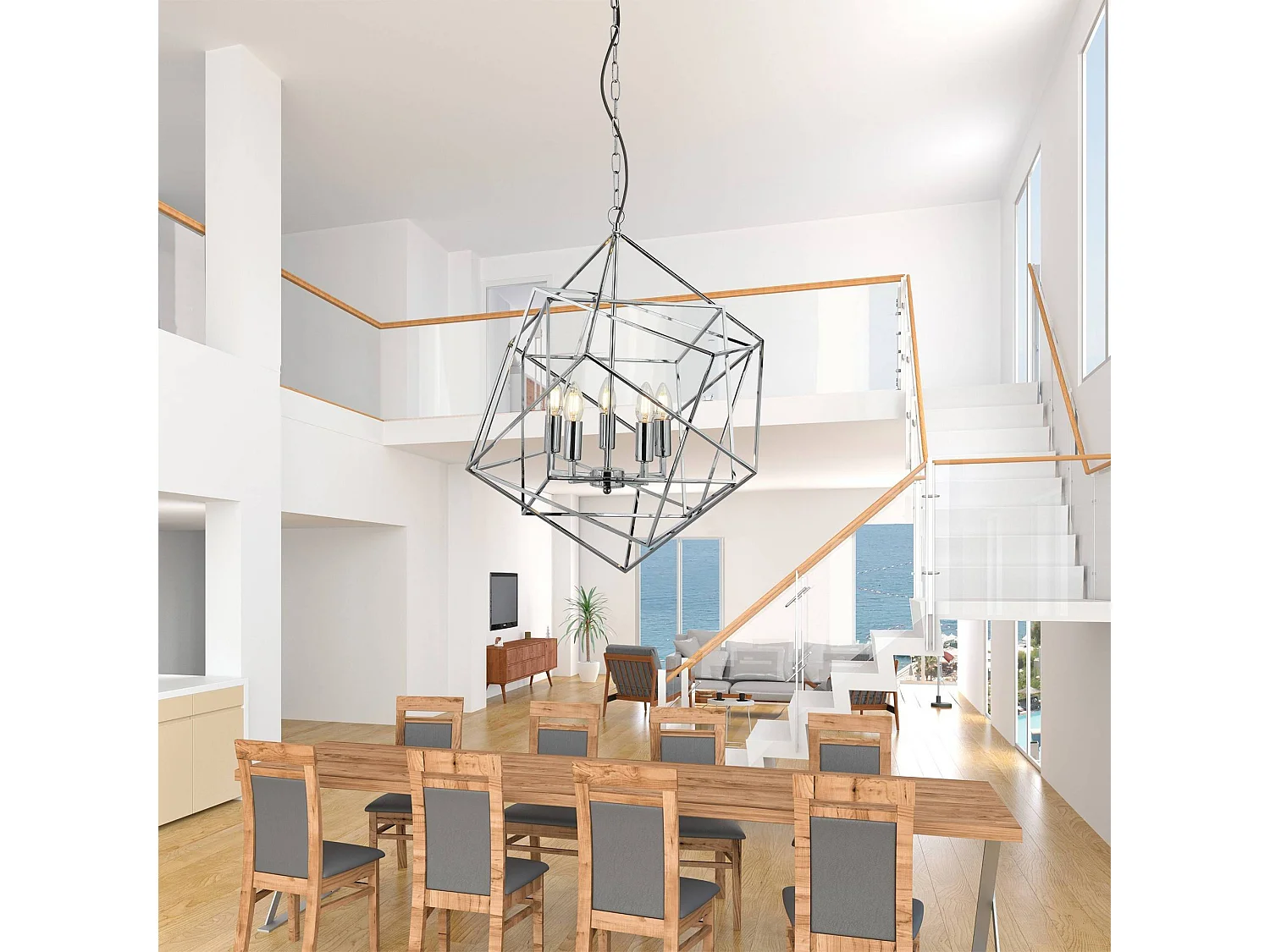 Searchlicht Cube - 5 Licht Decke Anhänger Chrom, E14