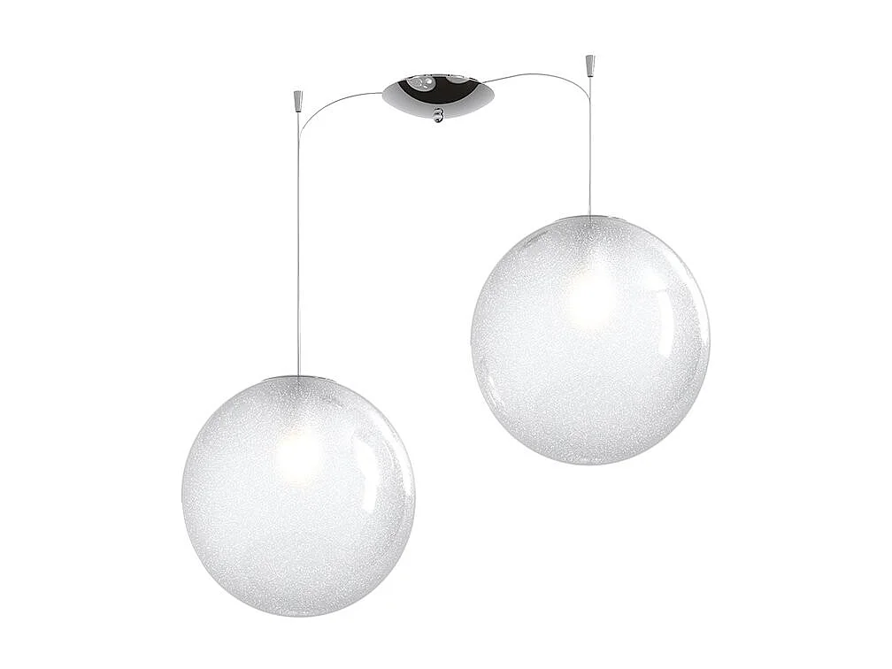 Sospensione Contemp Glitter Metallo Cromo Vetro Soffiato Trasp 2 Luci E27 30Cm