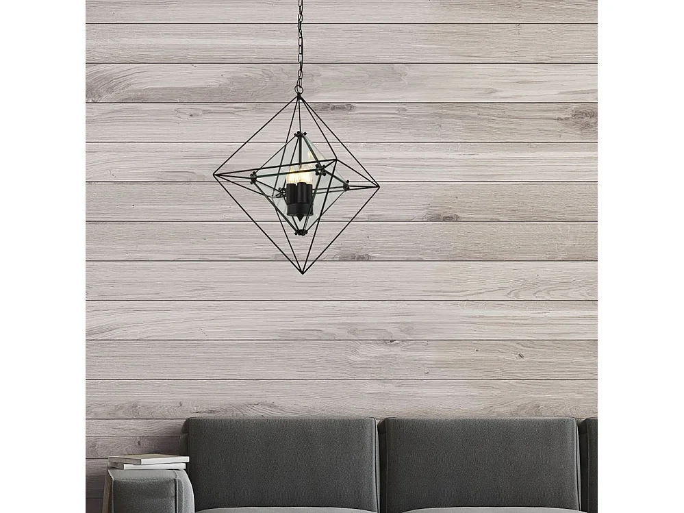 Searchlight DIAMOND - Sospensione a soffitto a 3 luci - nera con pannelli in vetro trasparente