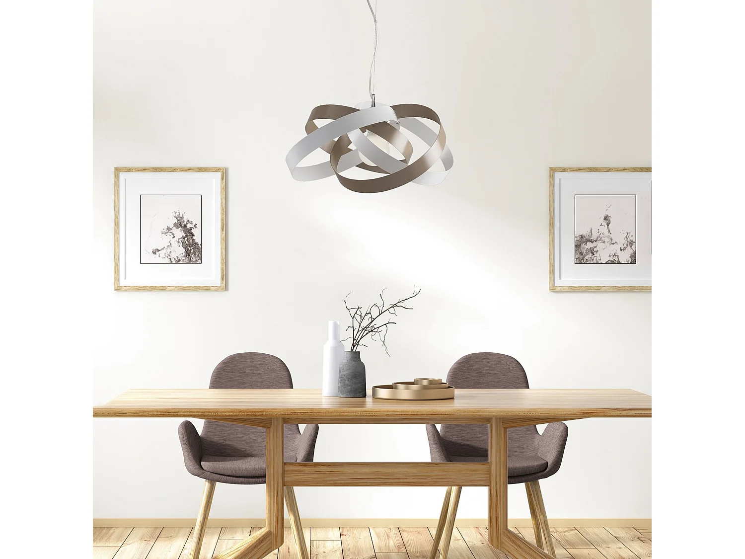 Vertigo Suspension en fer laqué blanc et gris tourterelle avec câble en acier orientable 1 lumière 125 d.54 BL156-1-BT