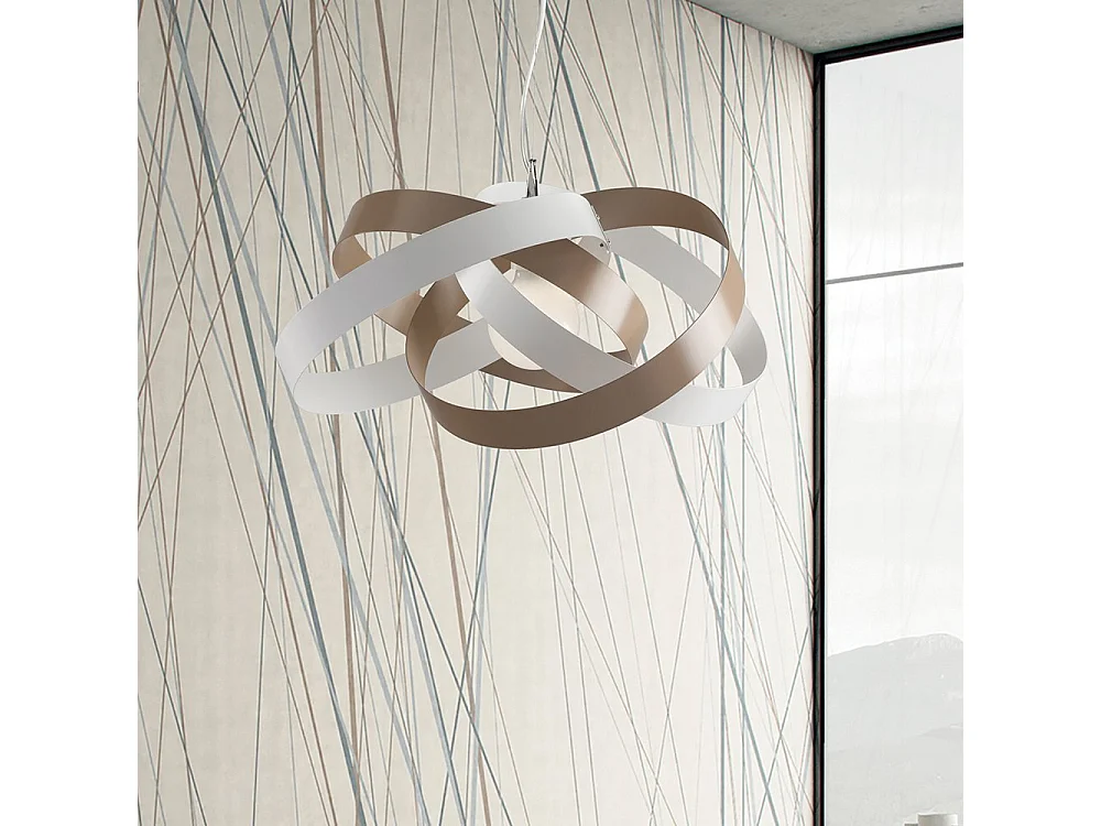 Vertigo Suspension en fer laqué blanc et gris tourterelle avec câble en acier orientable 1 lumière 125 d.54 BL156-1-BT