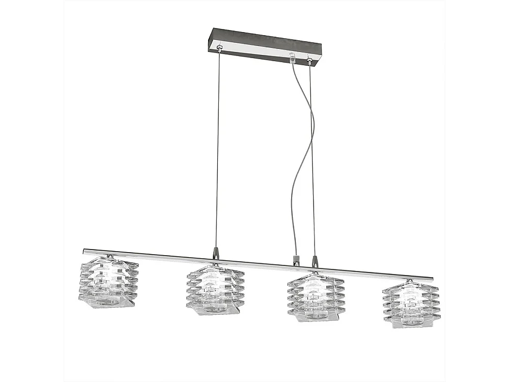 Sospensione Contemporanea Rubik Metallo Cromo Diffusore Cristallo 4 Luci G9