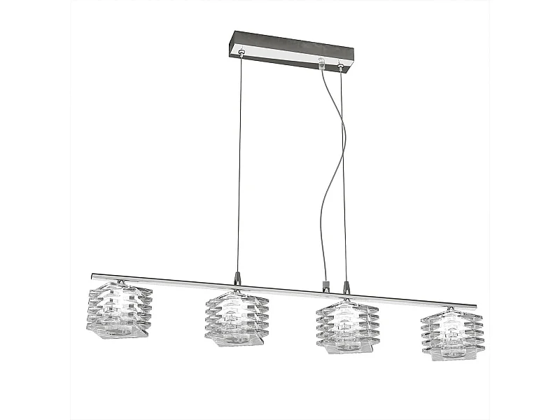 Sospensione Contemporanea Rubik Metallo Cromo Diffusore Cristallo 4 Luci G9