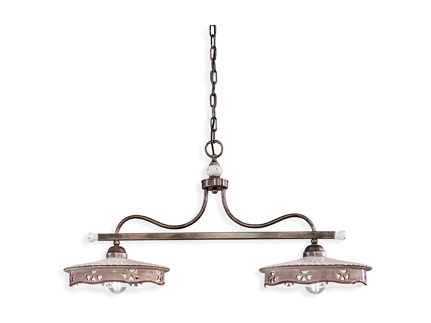 Lampadario Classico Alessandria Ferro E Ceramica Nero Sfumato Rame 2 Luci E27