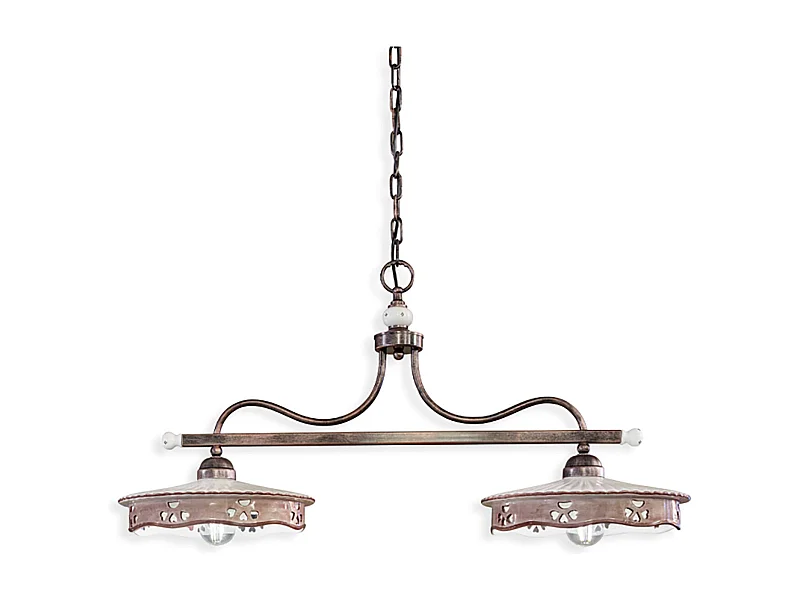 Lampadario Classico Alessandria Ferro E Ceramica Nero Sfumato Rame 2 Luci E27