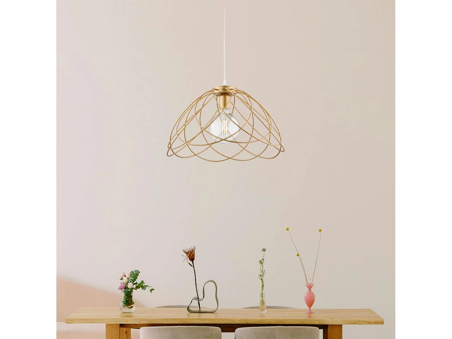 Pagode – Kronleuchter aus goldlackiertem Eisen mit antikem Golddekor mit verstellbarem Elektrokabel 1 Licht 132 – Ø45 – BL298-S1-ORO