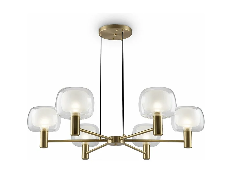 Lampadario Contemporaneo Vision Alluminio Oro 6 Luci Diffusori In Vetro Trasp