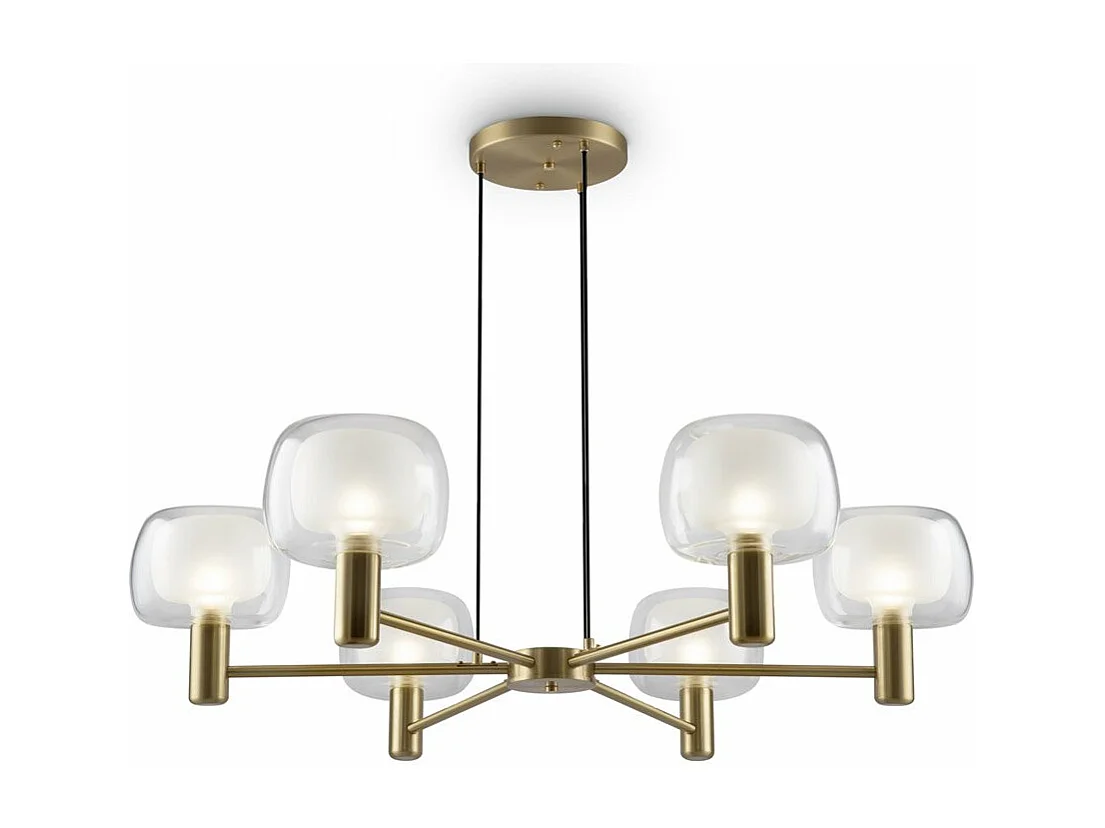 Lampadario Contemporaneo Vision Alluminio Oro 6 Luci Diffusori In Vetro Trasp