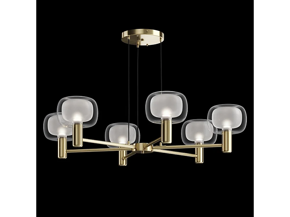 Lampadario Contemporaneo Vision Alluminio Oro 6 Luci Diffusori In Vetro Trasp