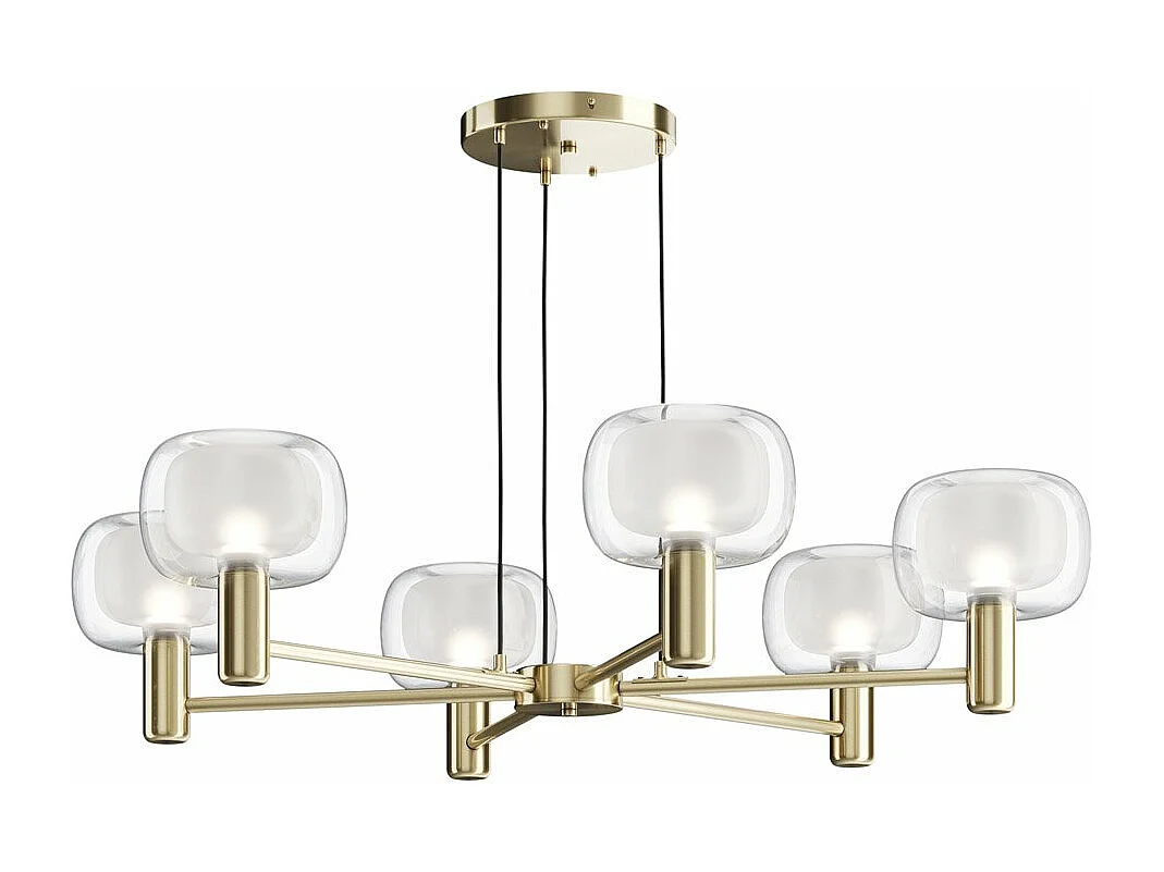 Lampadario Contemporaneo Vision Alluminio Oro 6 Luci Diffusori In Vetro Trasp