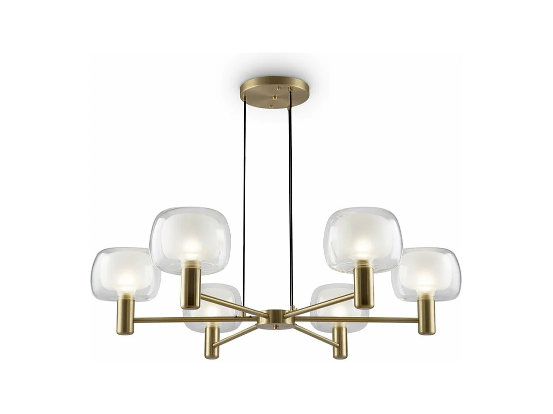 Lampadario Contemporaneo Vision Alluminio Oro 6 Luci Diffusori In Vetro Trasp