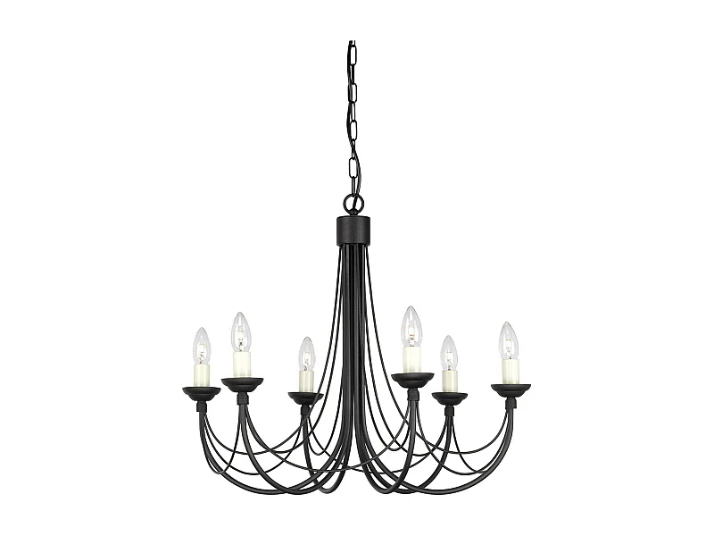 Elstead Carisbrooke Lustre à 6 bras multiples au fini noir Abat-jour en verre non inclus, E14