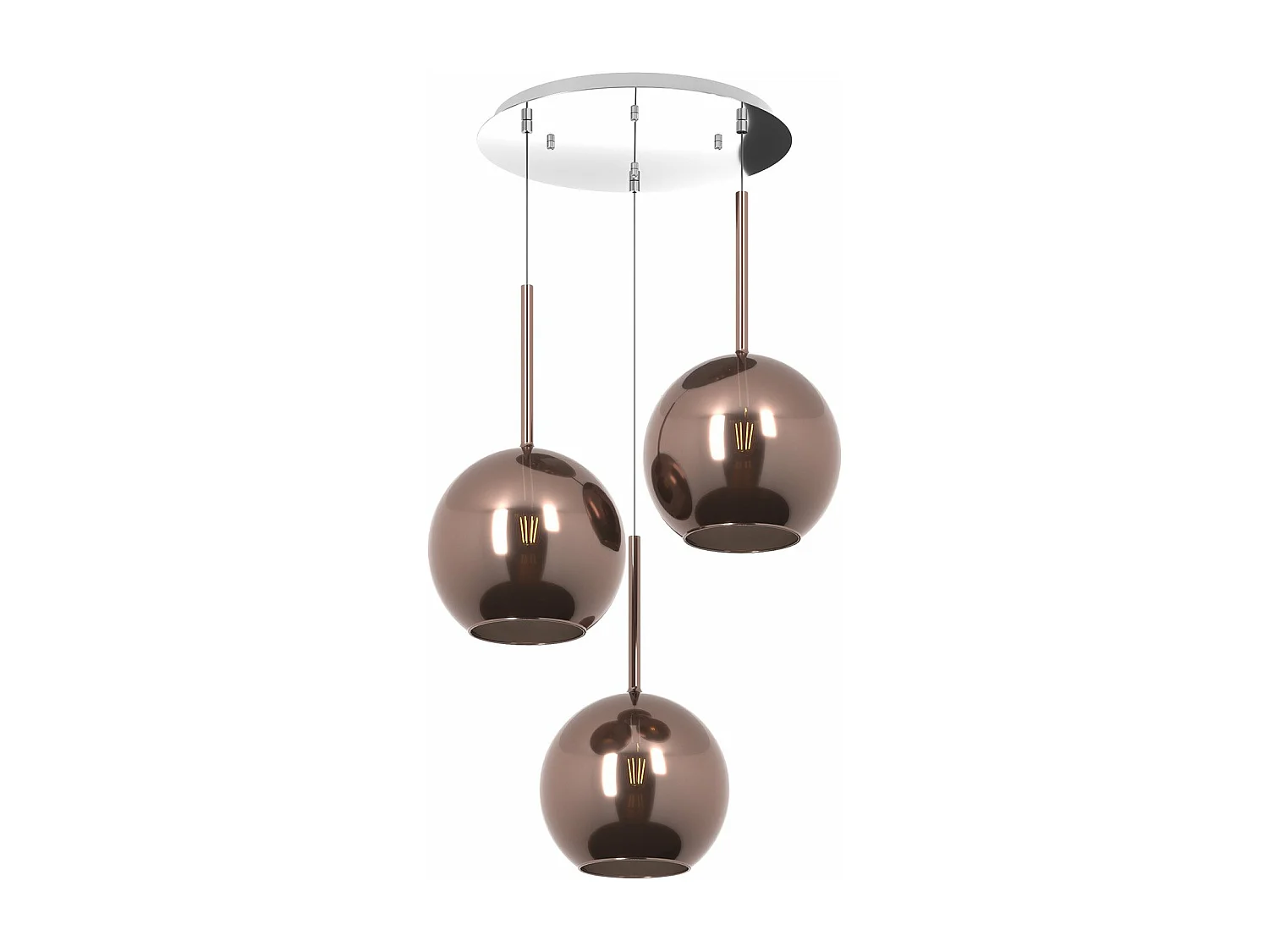 Sosp. Cromo Tonda 3 Luci Vetri Tutti Grande Rame