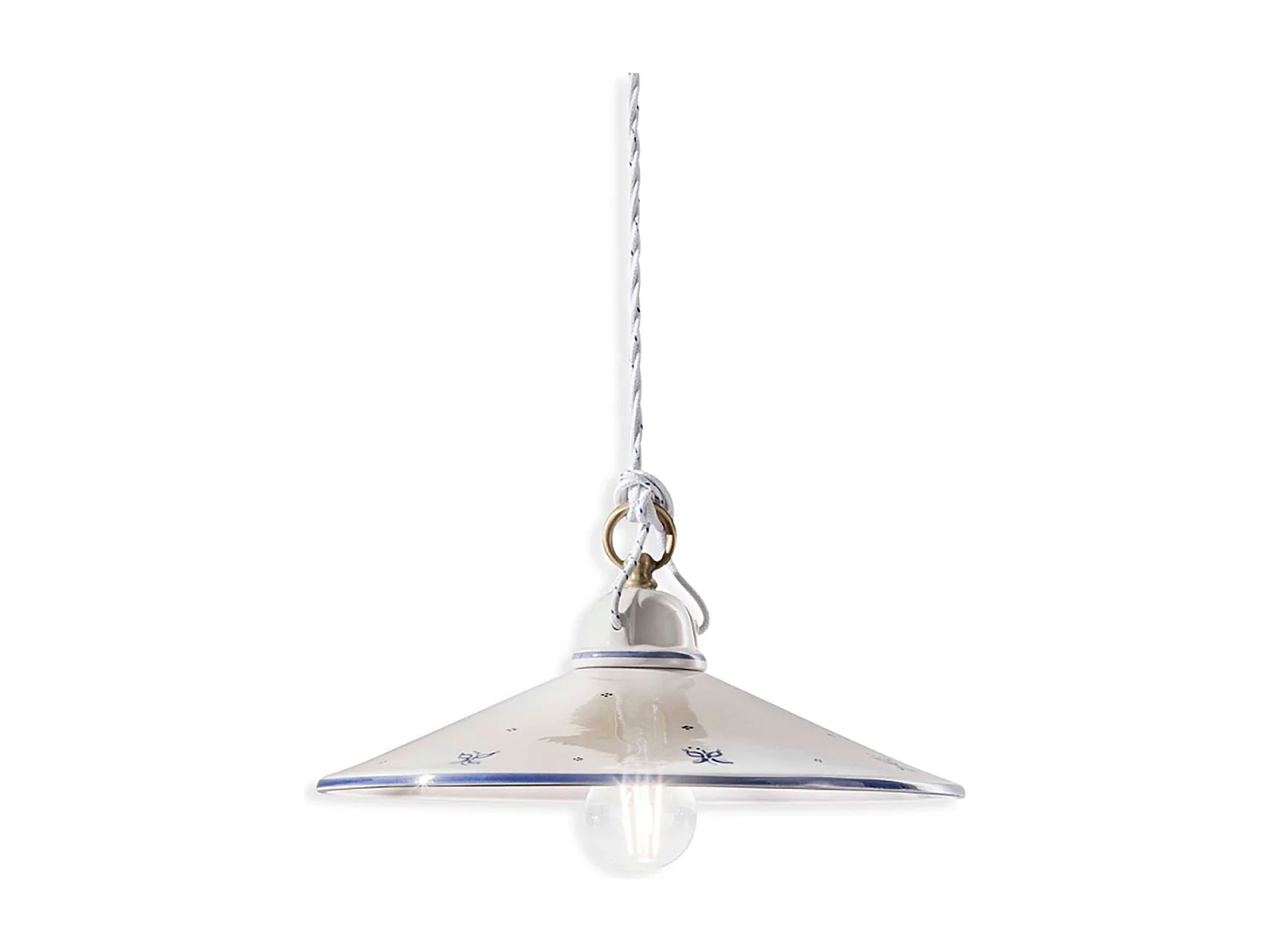 Sospensione Classica Asti Ceramica E Ottone Decorato Filo Blu 35Cm 1 Luce E27